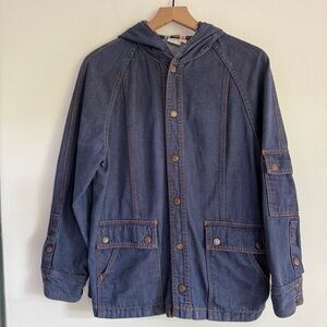 Vintage 80s Briarcliff  Denim Chore Coat‎ Workwear Jacket Cargo Pocket Sleeve XL